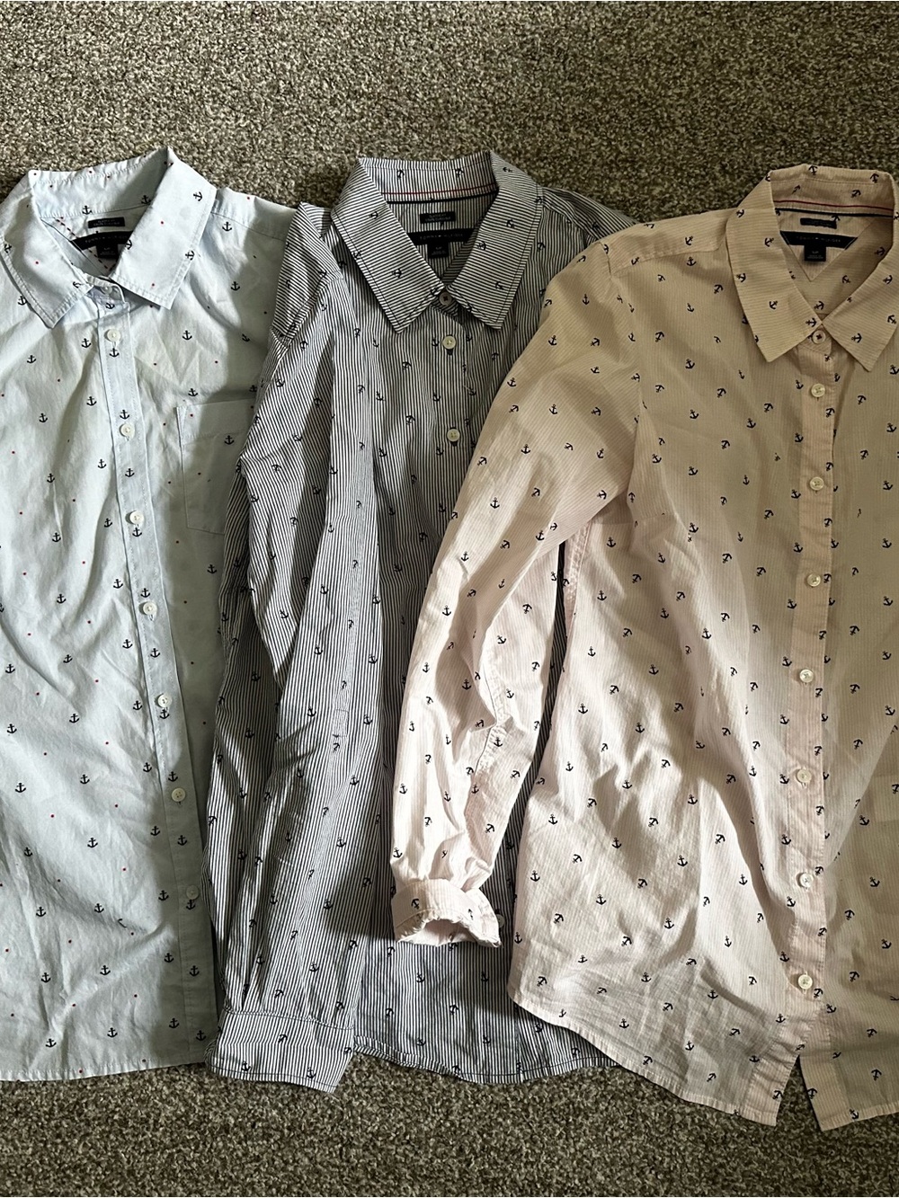 Tommy Hilfiger Women’s Anchor-Print Button-Down Shirt - Light Blue, Gray, Pink